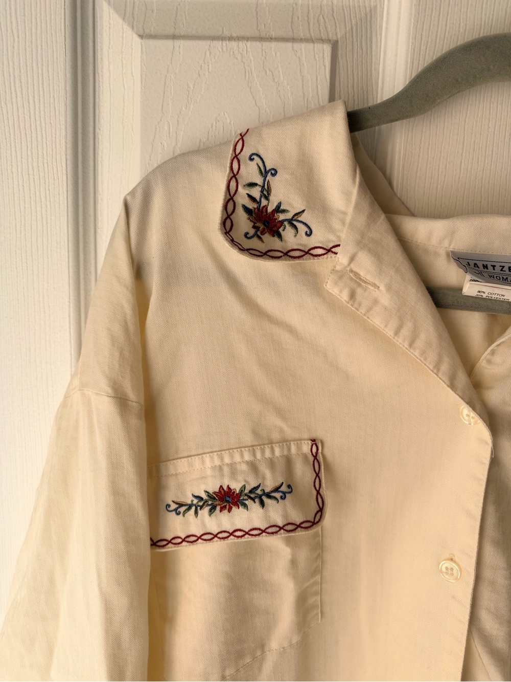 Vintage Jantzen Embroidered Western Button Down in Cream Size 3X - Picture 2 of 7